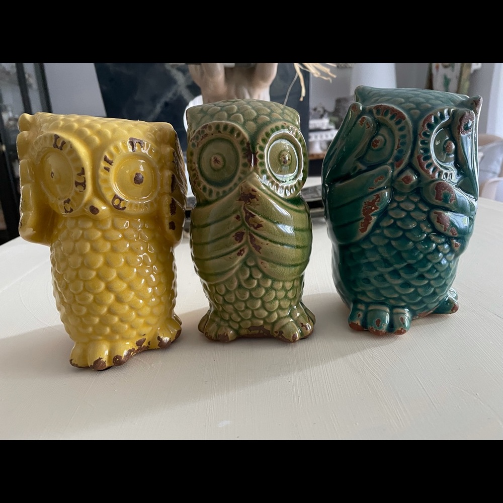 Set of three adorable owls
